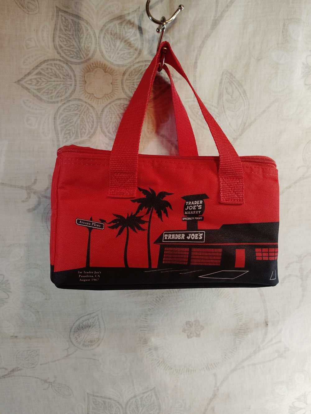 Trader Joe's Red Insulated Lunch Tote with Black Market Graphic